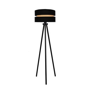 Duo gulvlampe af rattan, trebenet, sort