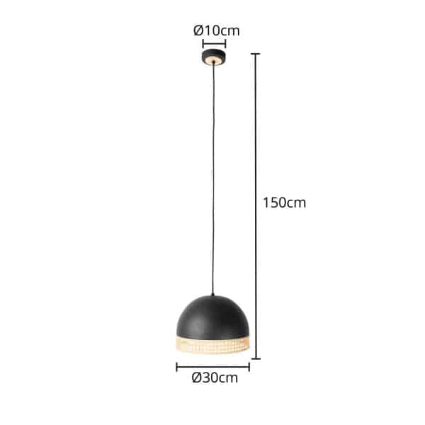 Lindby Lonnaris hængelampe, rattan, sort, 1 lk