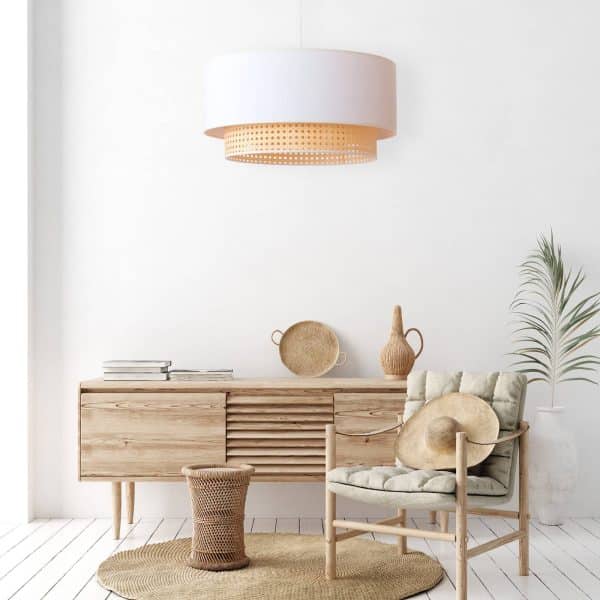 Boho hængelampe, Ø 60 cm, 1 lk, ecru-hvid/rattan