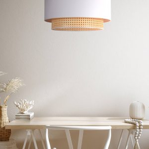 Boho loftlampe, Ø 45 cm, creme-hvid/rattan