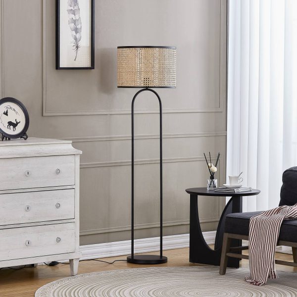 Lindby Yaelle gulvlampe, metal, rattan højde 146cm