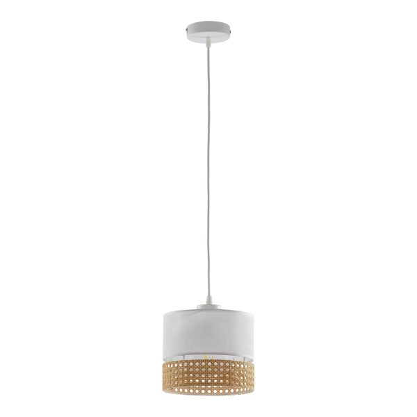 TK Paglia loftlampe 200 - hvid stof og natur rattan