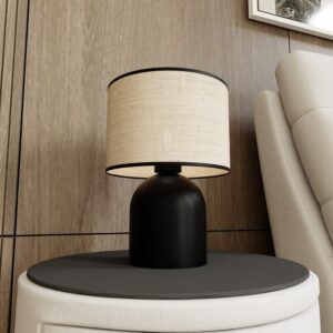Aspen LN1 Sort/Rattan bordlampe - Ø25 cm, E27, 230V, uden lyskilde