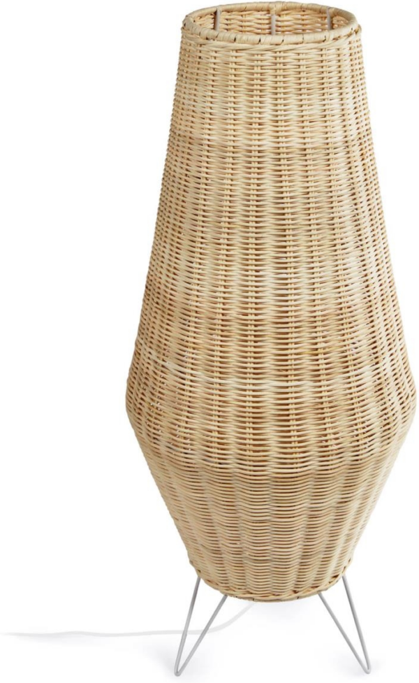 Bordlampe Kave Home Kamaria håndvævet rattan og metal, rustik kolonial stil, Ø30 cm H70 cm, natur