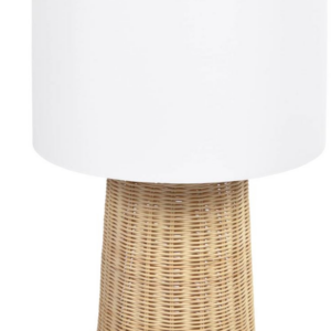 Bordlampe Kave Home Kimjit rustik kolonial rattan med hvid stofskærm H51 Ø33 cm