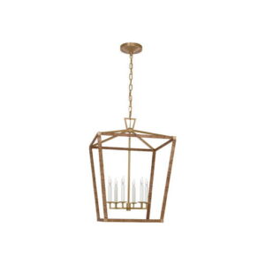 Darlana Wrapped Lantern Antique-Burnished Brass/Natural Rattan L