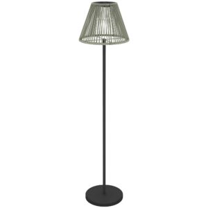 Solcellegulvlampe, rottingstil, solcellelamper med lyssensor, 25 LED-lys, solcellelampe i boho-stil, Ø33 x 135 cm