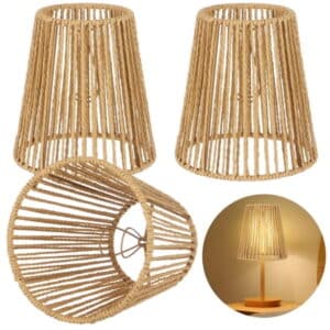 3 PCS Rattan Lamp Shades Clip-on Rattan Lamp Shade Chandelier Candle Bulb Lampshade Natural Touch Hand Woven Lampshade for Chandeliers Pendants Wall Sconces 3.9 x 5.6 x 5.4 in
