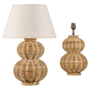 A Pair Of Contemporary Double Gourd Woven Rattan Lamps
