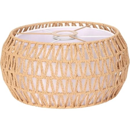 Boho Rattan Lamp Shade 12.2 Top x 12.2 Bottom x 6.06 High Natural Rattan & Linen Double Layer Lamp Shades for Floor Lamps Table Lamps Chandelier UNO Fitter Lampshade Replacement Easy Assembly