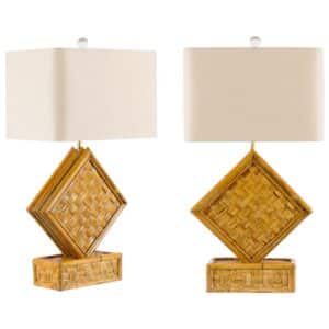 Decorative Pair Of Vintage Large Scale Rattan Lamps