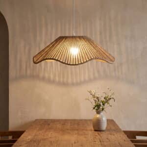 Kmonabie Hand Woven Rattan Lamp Shade, Retro Wicker Pendant Light Cover For Living Room Restaurant, Boho Ceiling Lampshade With Diffused Lighting