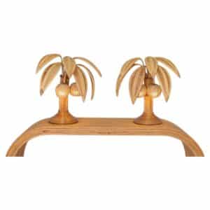 Pair Of "palmtree/coconut Tree" Rattan Lamps