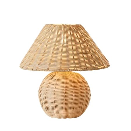 Rattan Lamp Boho Table Lamp with Handwoven Shade Small Bedside Nightstand Light for Living Room Minimalist Woven Accent Lamp Ideal for Coastal Bedroom Decor