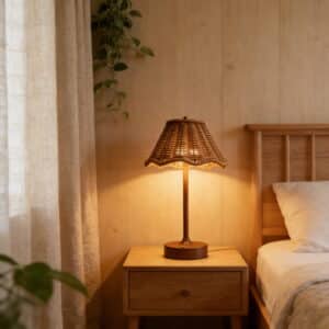 Rrj Vintage Rattan Lampe De Table À Del Rechargeable Tactile À Intensité Réglable Lampe De Chevet Abat-Jour Tissé Festonné Veilleuse Pour Chambre Salo