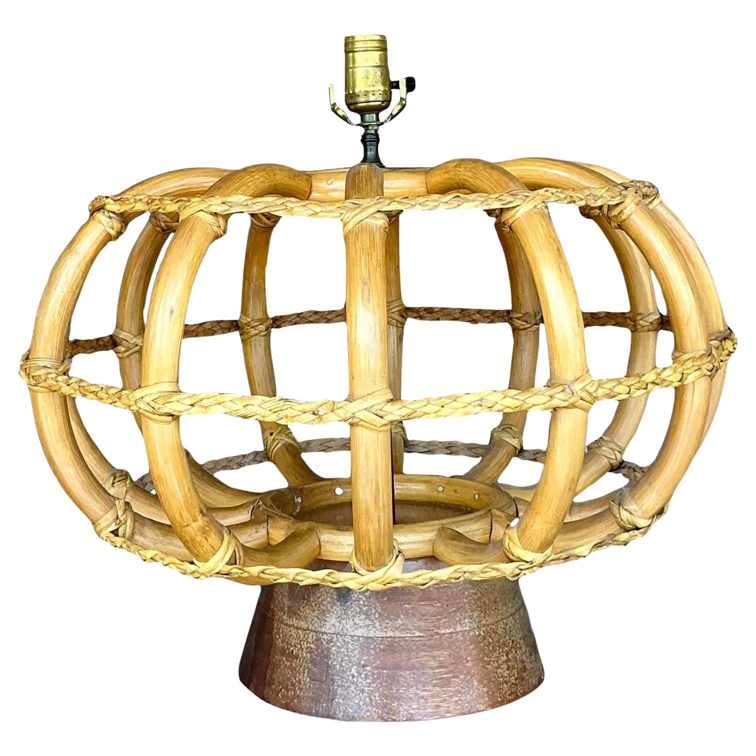 Vintage Coastal Bent Rattan Lamp