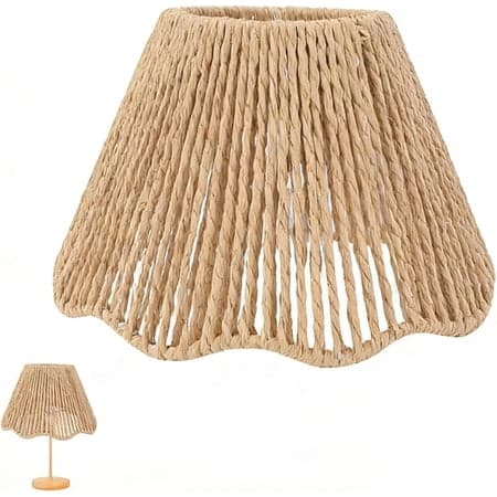 chaungfeng Small Rattan Lamp Shades Boho Small Lamp Shades for Table Lamps Rope Woven Desk Lampshade Decorative Wicker Drum Vintage Pendant Hanging Lamp Shade for Floor