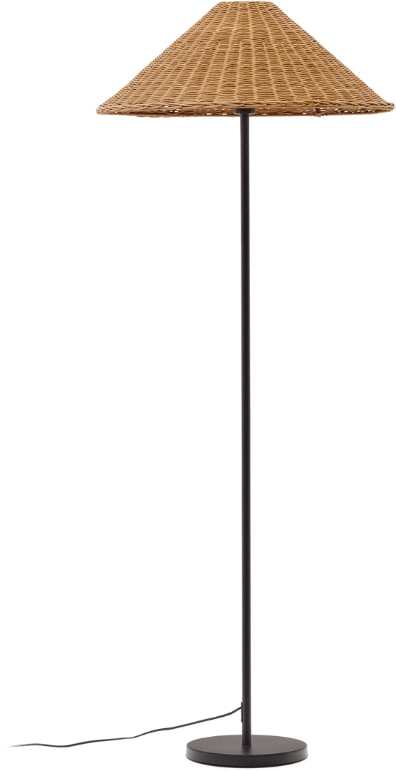 Gulvlampe Kave Home Urania - rustik kolonial jern- og rattanlampe Ø61 x H154 cm