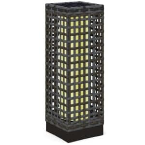 Udendørslampe med solpanel, automatisk tænding, 8 timers driftstid, rottinglook, stål, 15,5 x 15,5 x 46 cm, grå